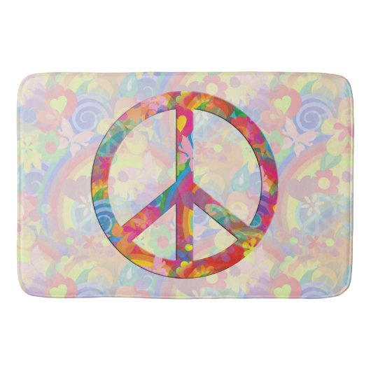 Flower Power Peace-teken I + uw backgr. en ideeën Badmat (Voorkant)