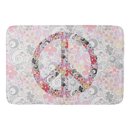 Flower Power Peace-teken II + uw backgr. en ideeën Badmat (Voorkant)