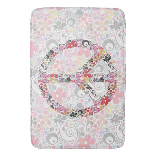 Flower Power Peace-teken II + uw backgr. en ideeën Badmat (Voorkant Verticaal)