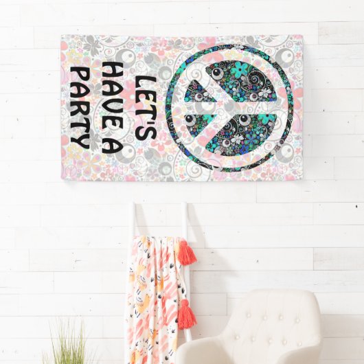 Flower Power Peace-teken II + uw backgr. en ideeën Spandoek (Insitu)