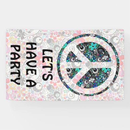 Flower Power Peace-teken II + uw backgr. en ideeën Spandoek (Horizontaal)