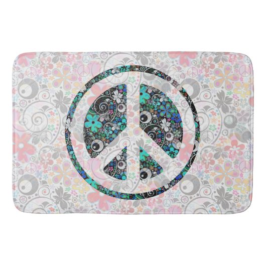 Flower Power Peace-teken III + uw backgr. en ideeë Badmat (Voorkant)