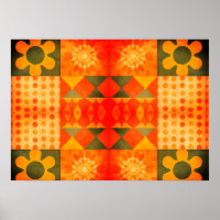 Flower Power Retro 1970s Design en Kleuren op Muur
