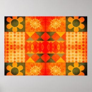 Flower Power Retro 1970s Design en Kleuren op Muur Poster