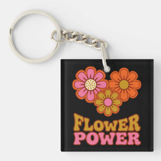 Flower Power Retro 70s Madeliefje Groovy Sleutelhanger