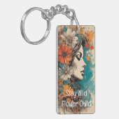Flower Power Retro Vrouw Portret Acryl Sleutelhang Sleutelhanger (Voorkant Links)
