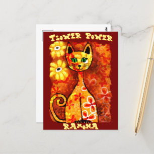 Flower Power Retro Whimsical Kat Persoonlijk Briefkaart