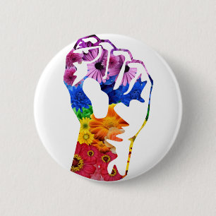 Flower power ronde button 5,7 cm