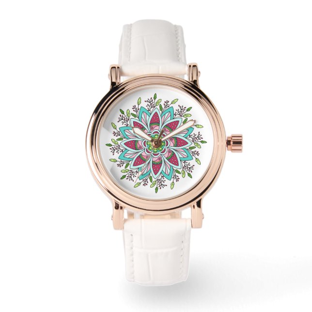 Flower Power Roos Gold Watch Horloge (Voorkant)