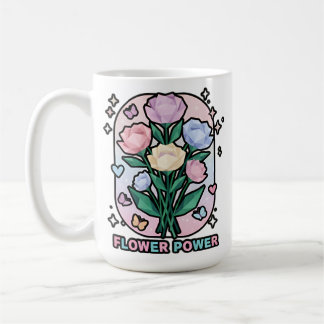 Flower Power Simple Colorful Cartoon Drawing White Koffiemok
