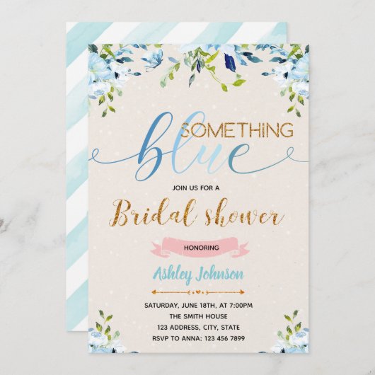 Flower quelque chose bleu thème invitation (Devant / Derrière)