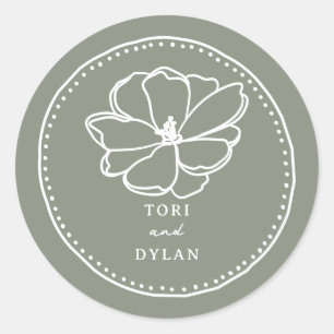 Flower Sage Green Wedding Ronde Sticker