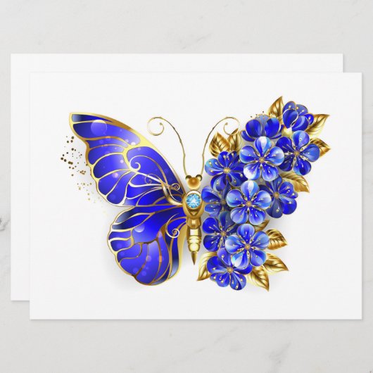 Flower Sapphire Butterfly Kaart (Voorkant / Achterkant)