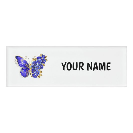 Flower Sapphire Butterfly Naambadge (Voorkant)