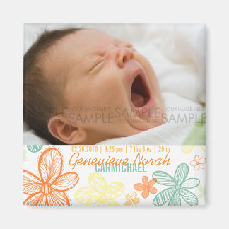 Flower Scribbles Multi · Baby aankondiging Magneet