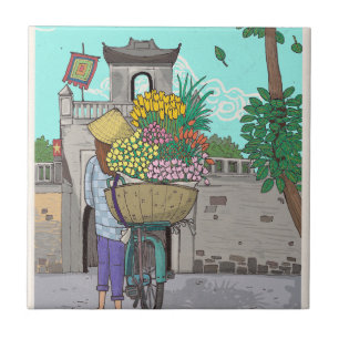 Flower Seller Street Hawker Hanoi Vietnam Tegeltje