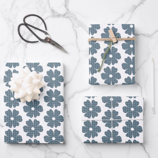 Flower Shape Plaid Blue Gray Inpakpapier Vel (Voorkant)