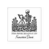  Flower Skull Reading Bookplate Rubberstempel (Afrduk)