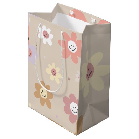 Flower Smiley Wrapping Paper Medium Cadeauzakje (Achterkant Gekanteld)