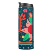 Flower Stripe Kleurrijke Teacher Initiaal Custom Thermosbeker (Geroteerd rechts)