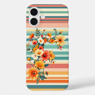 Flower Stripes Retro (F) iPhone 16 Plus Hoesje
