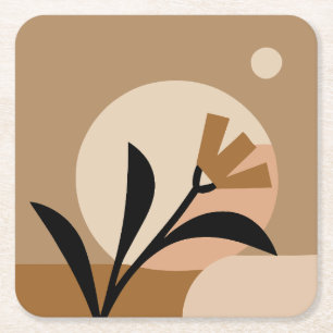 Flower Sun Boho Vierkante Kartonnen Onderzetter