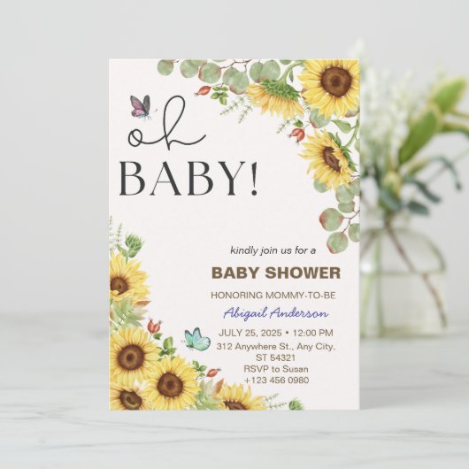 Flower Sun Floral Girls Baby Shower Invitations  (Debout devant)