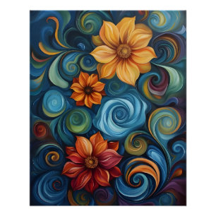 Flower Swirls Digital Art Design Perfect Poster