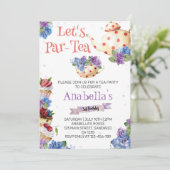 Flower Tea Birthday Party Invitation Kaart (Staand voorkant)