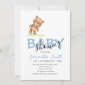 Flower Teddy Boy Blue Invitation Aankondiging (Voorkant)