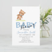 Flower Teddy Boy Blue Invitation Aankondiging (Staand voorkant)