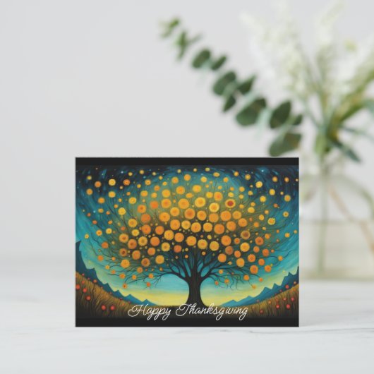 Flower Tree Automne Fête Thanksgiving Carte postal (Debout devant)