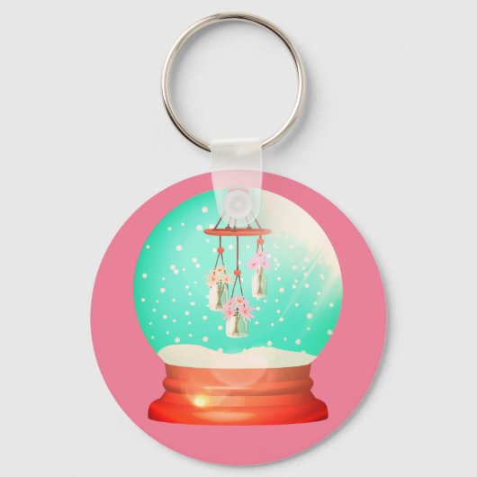 Flower windchime Snow wereldbol schattig winterroz Sleutelhanger (Voorkant)