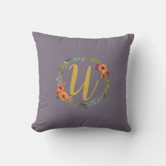 Flower Wreath Gold Monogram Initiaal U Kussen
