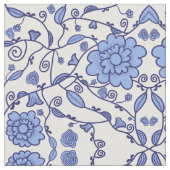 Flowered blue and white fabric stof (Close Up)