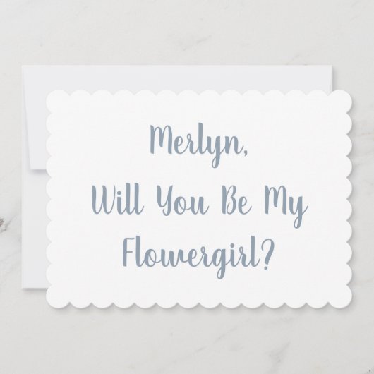 Flowergirl Aangepaste Naam Stoffig Blauw Script Br Kaart (Voorkant)