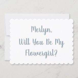 Flowergirl Aangepaste Naam Stoffig Blauw Script Br Kaart