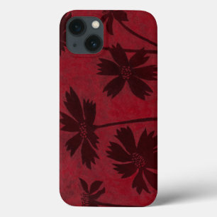 Flowerhead Silhouettes op Crimson Background iPhone 13 Hoesje