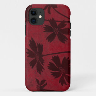 Flowerhead Silhouettes op Crimson Background iPhone 11 Hoesje