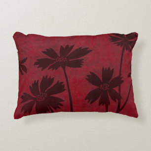 Flowerhead Silhouettes op Crimson Background Decoratief Kussen