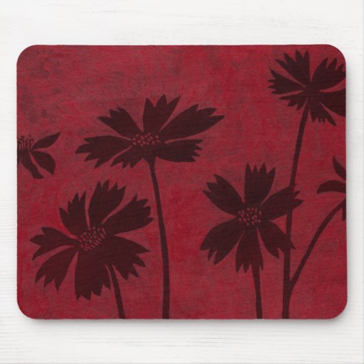 Flowerhead Silhouettes op Crimson Background Muismat (Voorkant)