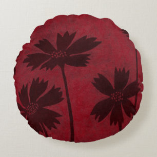 Flowerhead Silhouettes op Crimson Background Rond Kussen