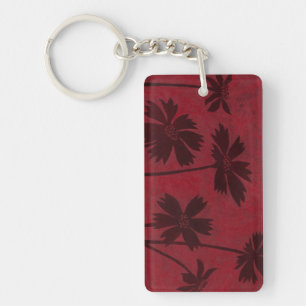 Flowerhead Silhouettes op Crimson Background Sleutelhanger