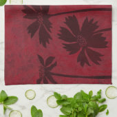 Flowerhead Silhouettes op Crimson Background Theedoek (Gevouwen)