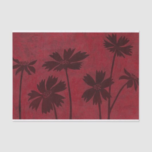 Flowerhead Silhouettes op Crimson Background Tissuepapier (Voorkant)