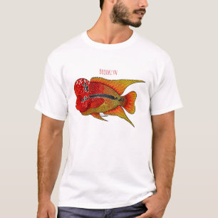 Flowerhorn cichlide vis cartoon illustratie  t-shirt