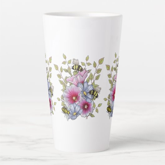 Flowers and Bees, Freehand Botanical Art Latte Mok (Voorkant)