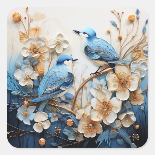 Flowers and Birds Vierkante Sticker (Voorkant)