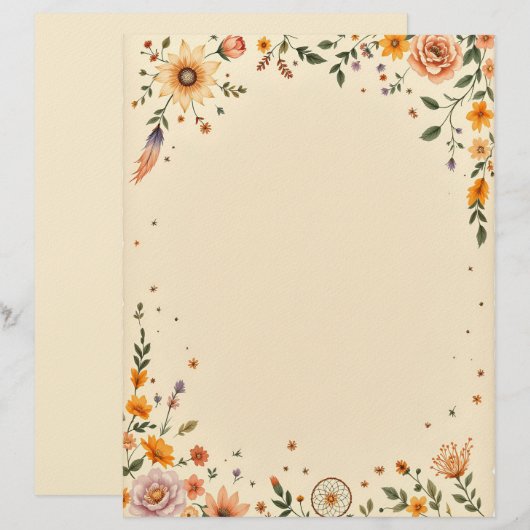 Flowers and Dreamcatcher Stationery Paper Briefhoofd (Voorkant / Achterkant)