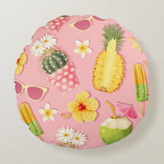 Flowers and exotic fruits vintage seamless pattern rond kussen